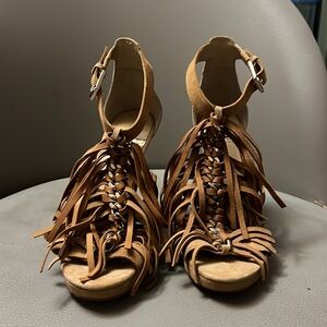 Marciano Brown Fringe Heeled Sandals